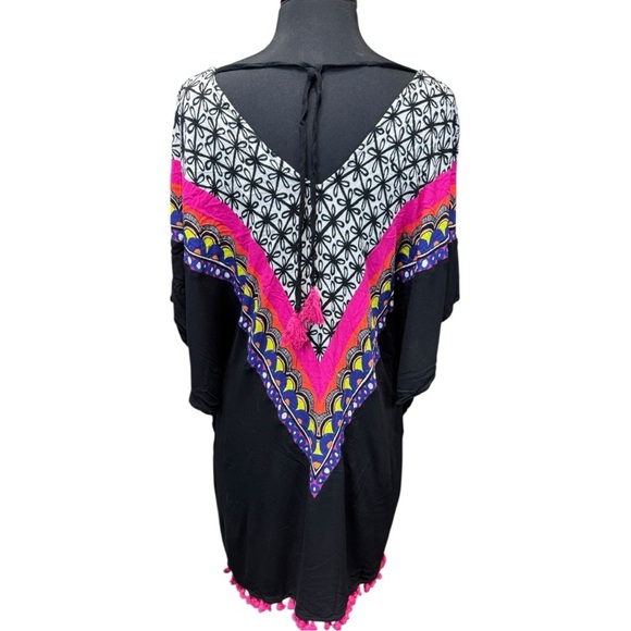 NWOT Trina Turk Tanzania Pom-Pom Black Multicolored Cover-Up Size Small - Picture 5 of 6